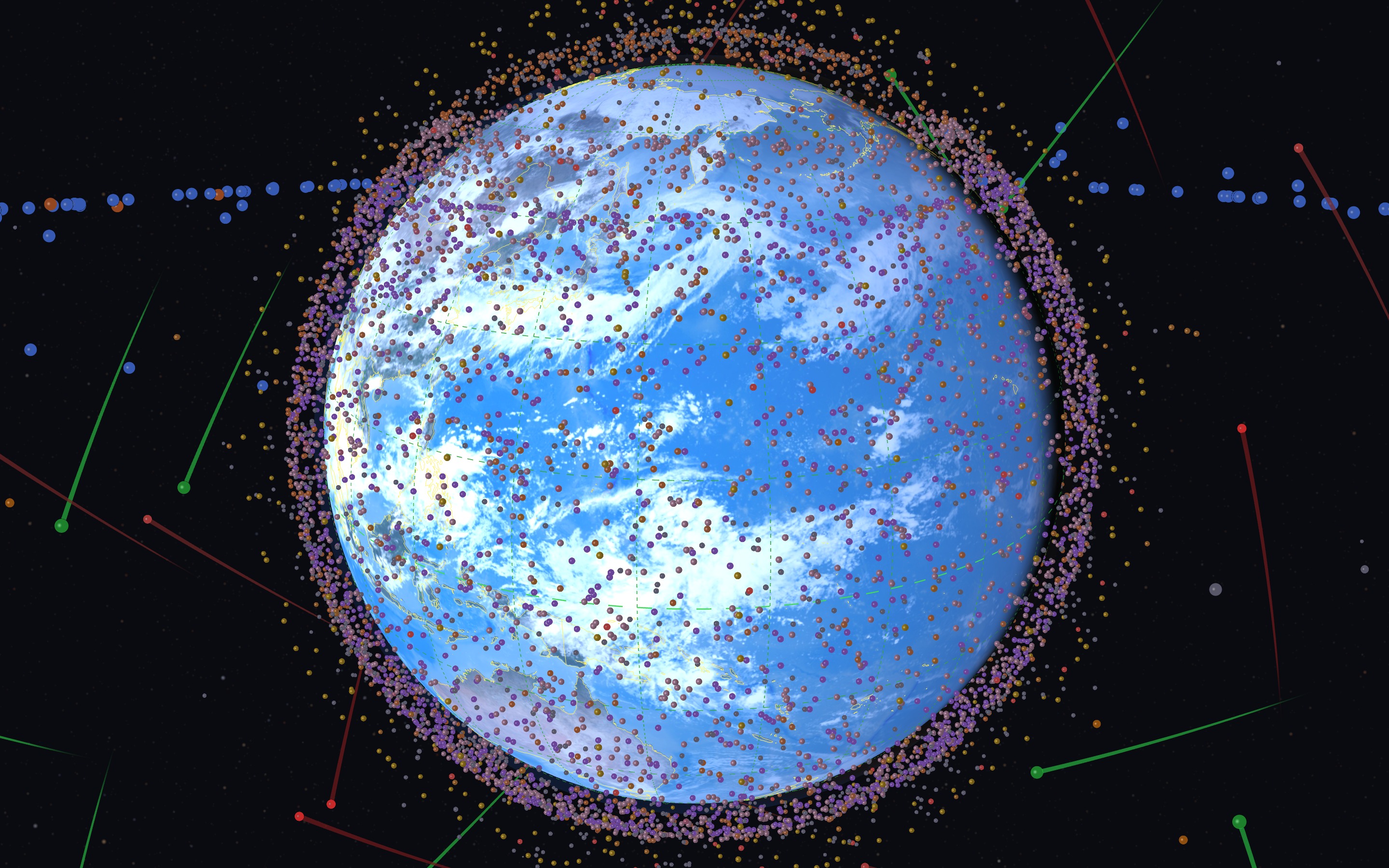 Web app showing LEO close-up with Starlink shells
